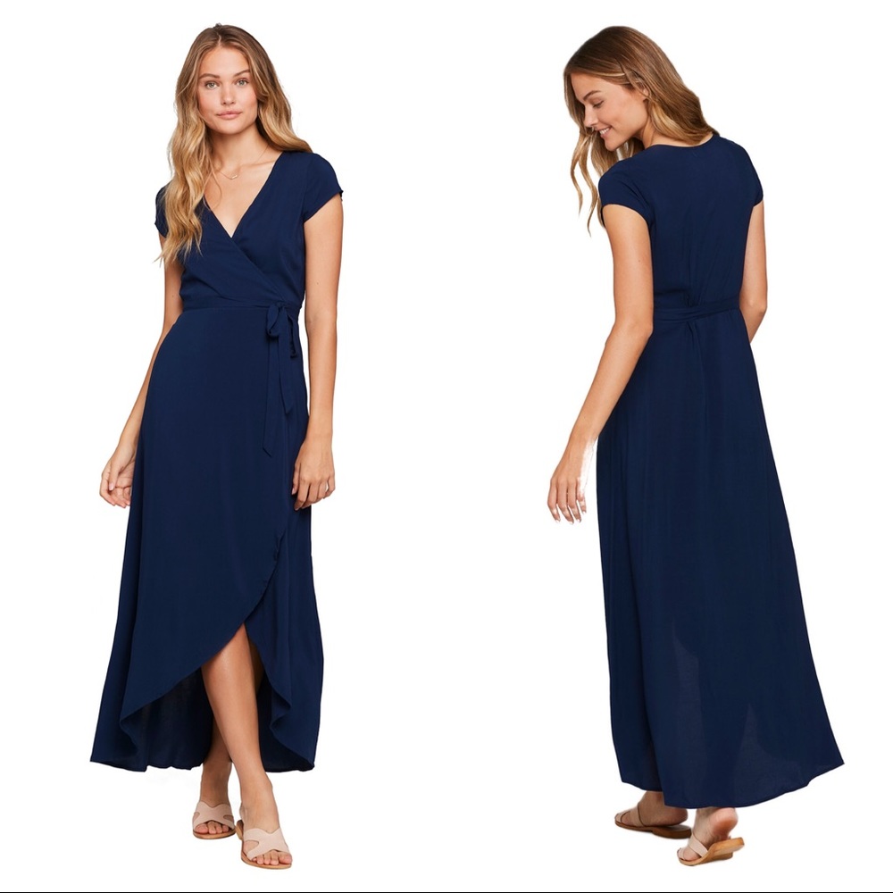 L *Space • Goa High-Low Wrap Maxi Dress in Navy